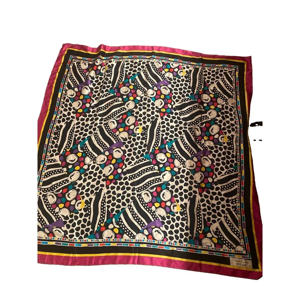 Rickie Freeman Teri Jon Scarf With Polka Dots And Fuchsia 42x 43 In
